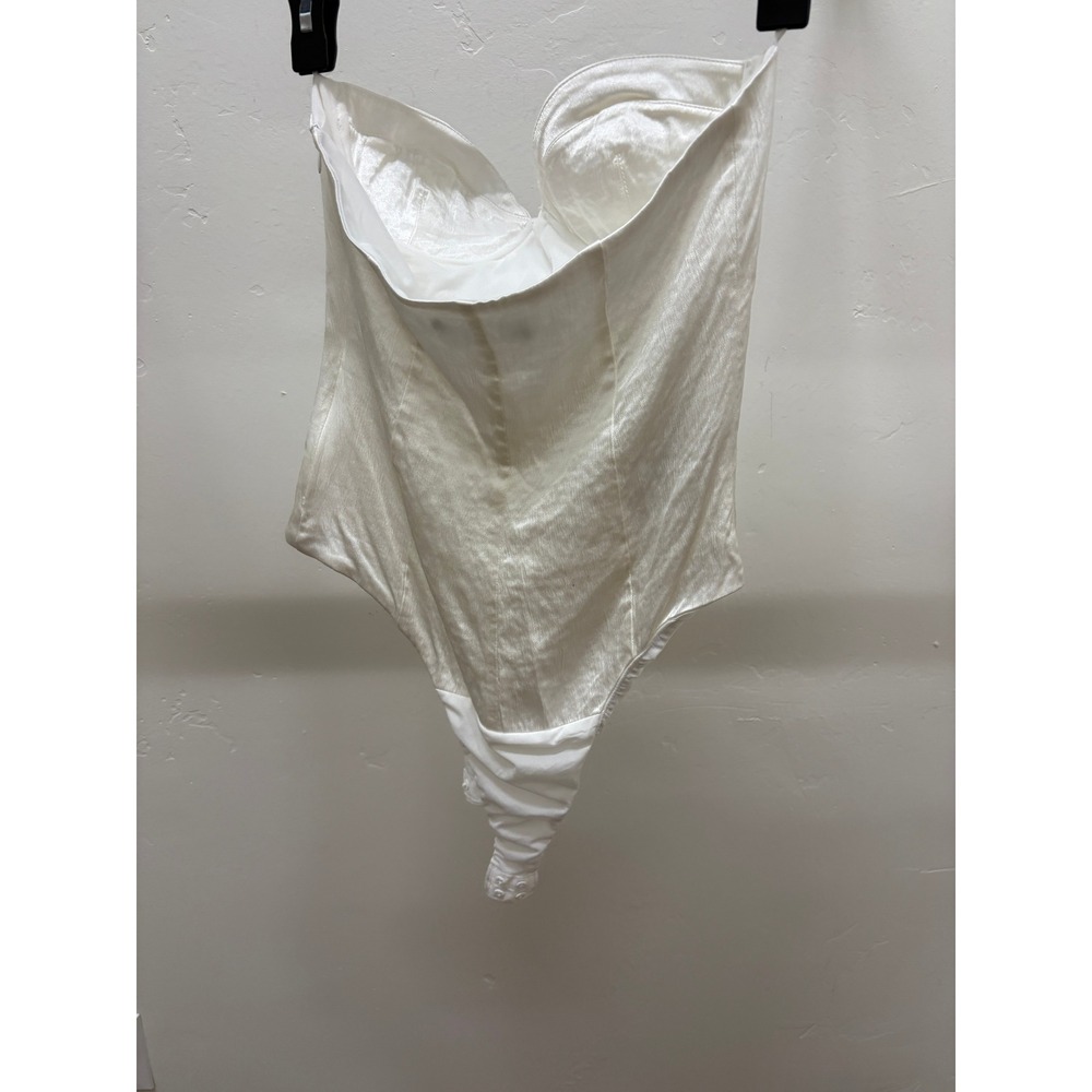 Zara Womens Off White Satin Underwire‎ Strapless Corset Bodysuit Size Medium